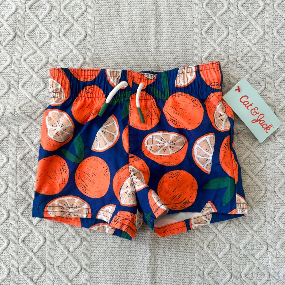 Blue Baby Swim Trunks with Oranges